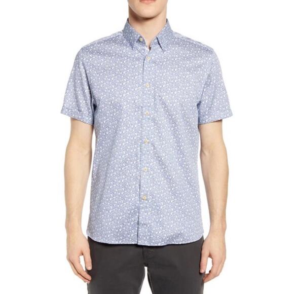 Ted Baker Leaf Print Short Sleeve Button Down - Picture 1 of 6